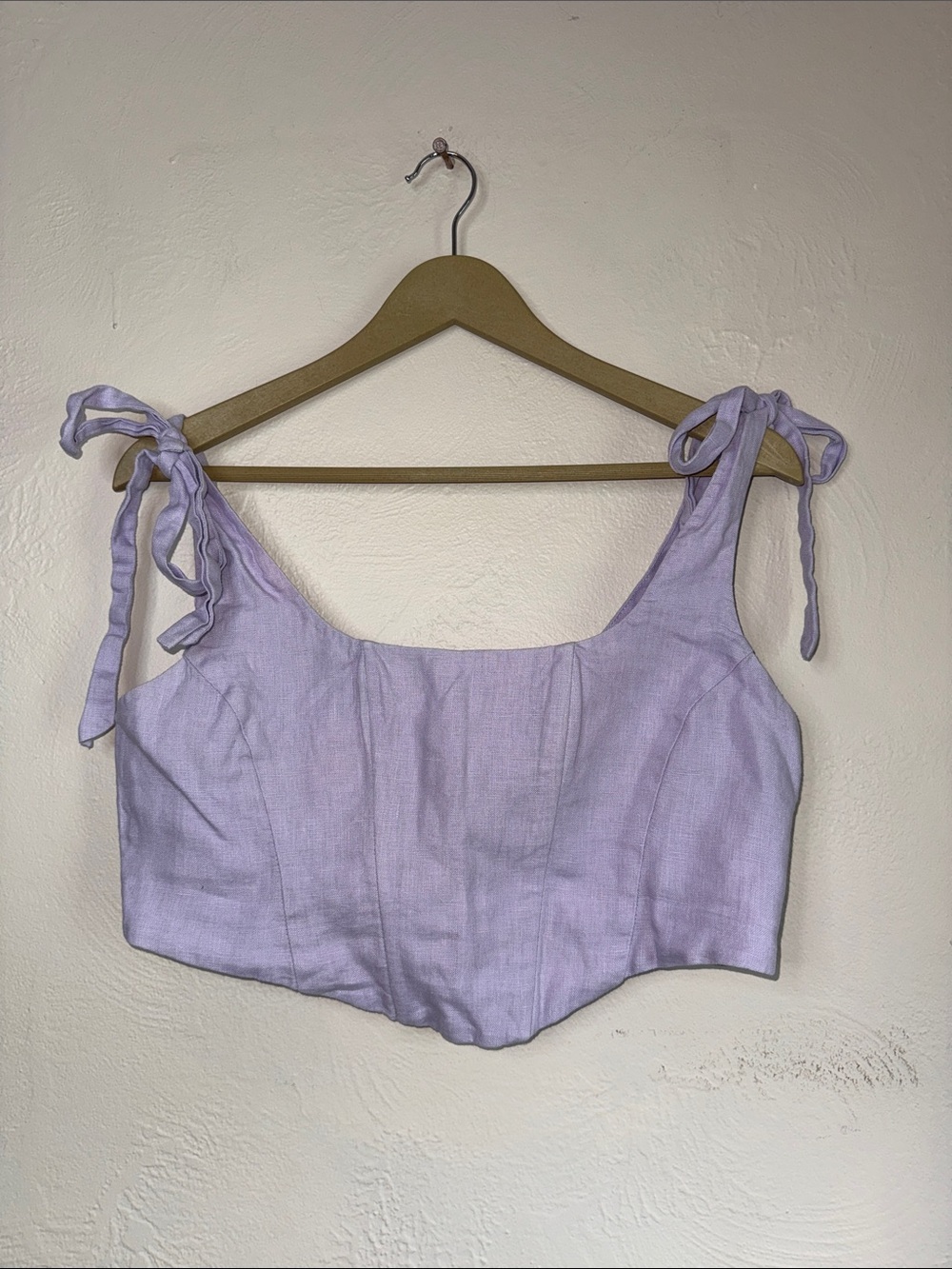 FARM Rio Lilac Linen Corset Top Tie Strap Size L